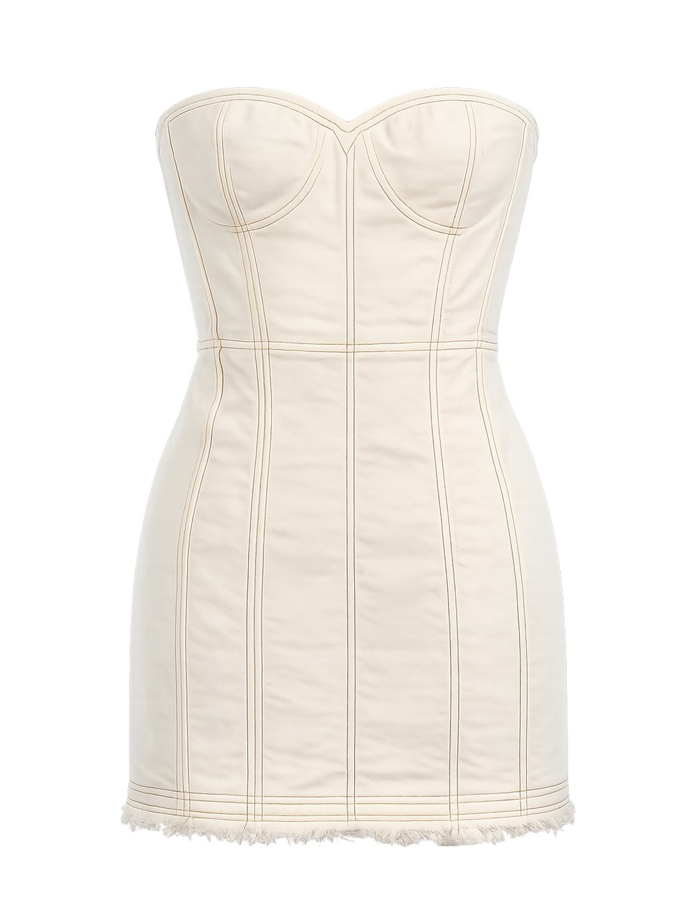 PILCRO Strapless Denim Mini Dress Ivory Frayed Hem Medium